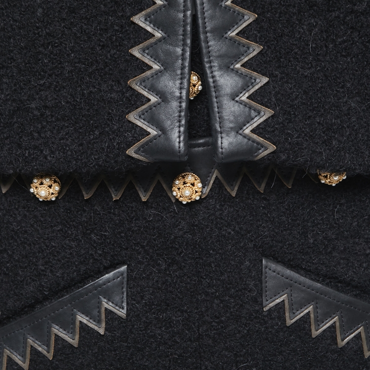 Pre Owned Chanel Black Boucle Wool Leather Trimmed Salzburg Skirt Suit M