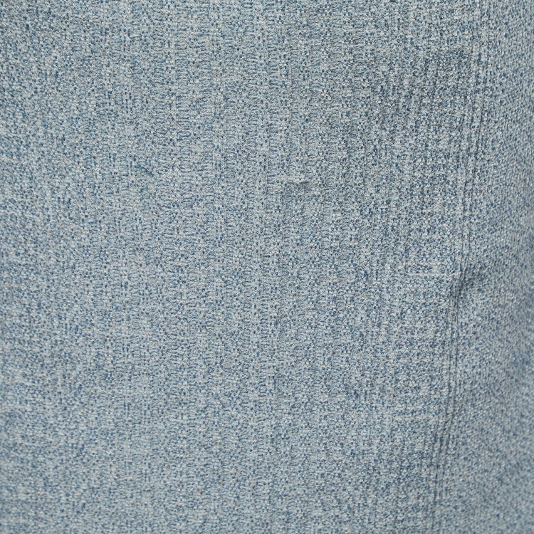 Pre Owned Chanel Blue/Grey Metallic Ribbed Knit Sleeveless Midi Dress L