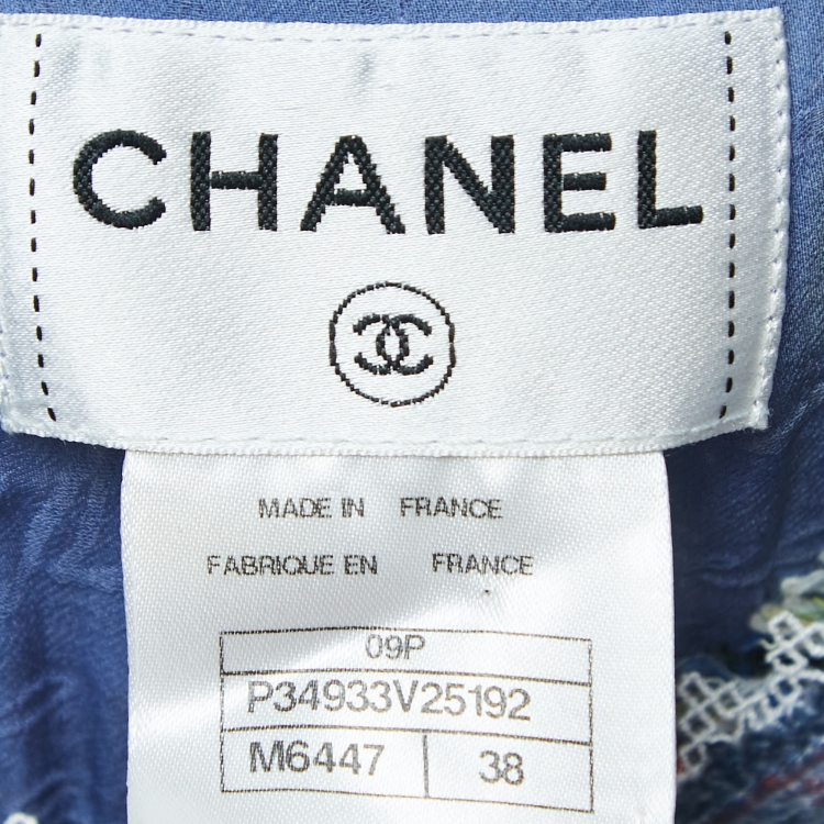 Pre Owned Chanel Blue/Multicolor Tweed Sleeveless Midi Dress M