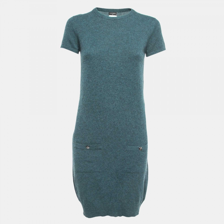 Pre Owned Chanel Blue Cashmere Knit Mini Dress M