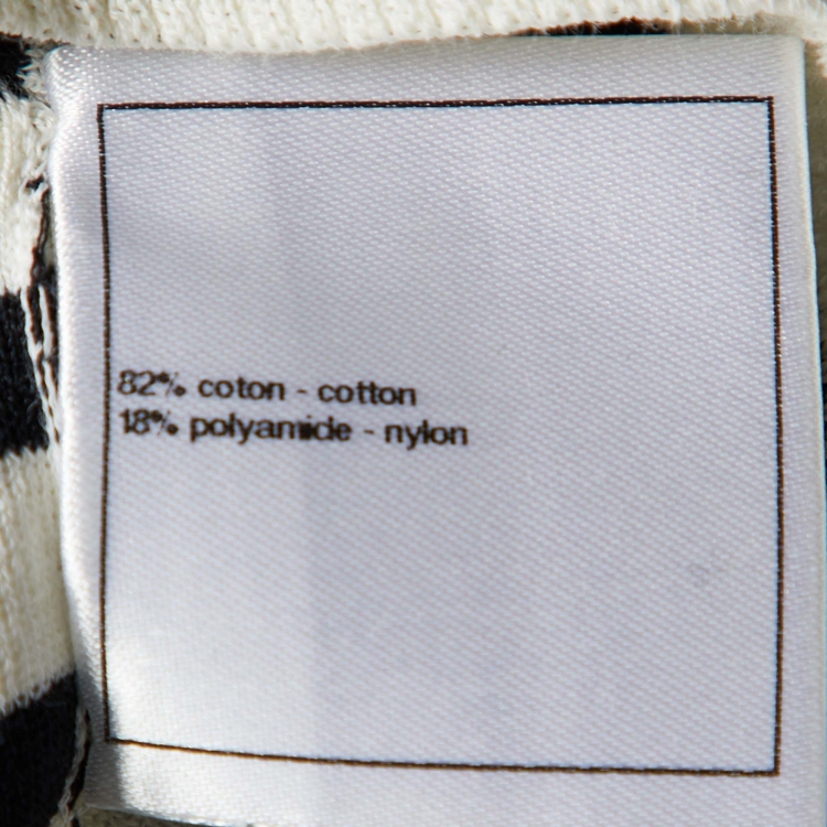 Pre Owned Chanel Black & White Striped Cotton Knit Cardigan M