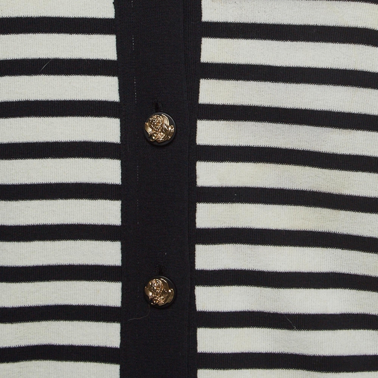 Pre Owned Chanel Black/White Striped Patterned Knit Cardigan M