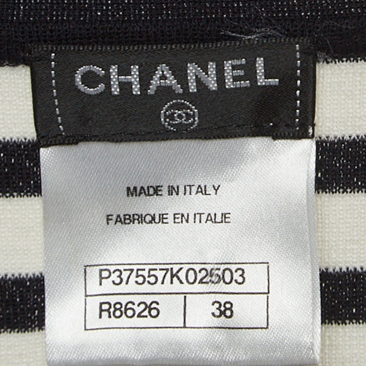 Pre Owned Chanel Black/White Striped Patterned Knit Cardigan M