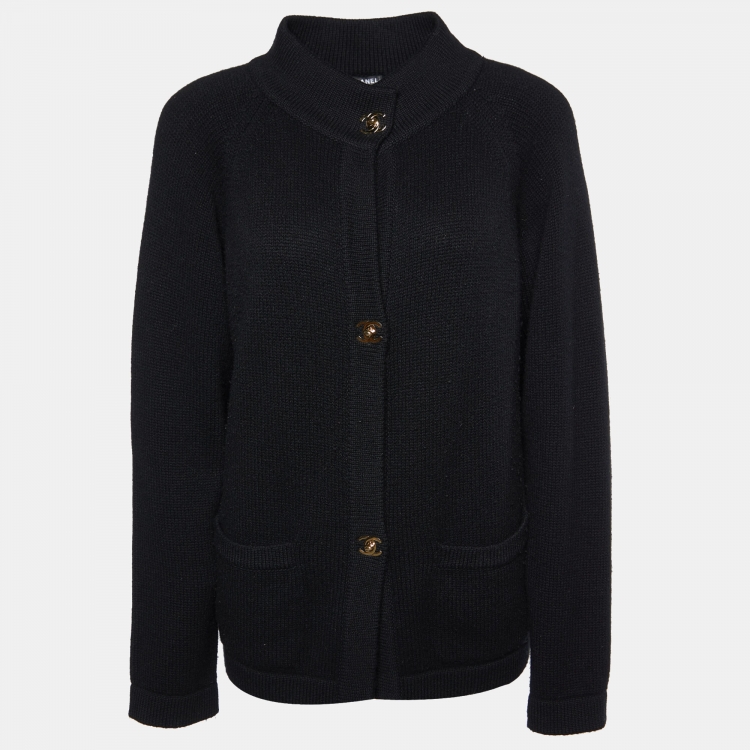 Chanel Black Cashmere Knit CC Turnlock Detail Cardigan L Chanel | TLC