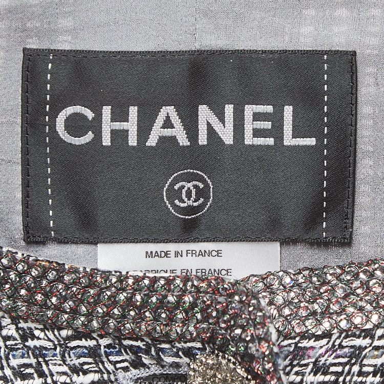 Pre Owned Chanel Black/Multicolor Tweed Crystal Trimmed Jacket S