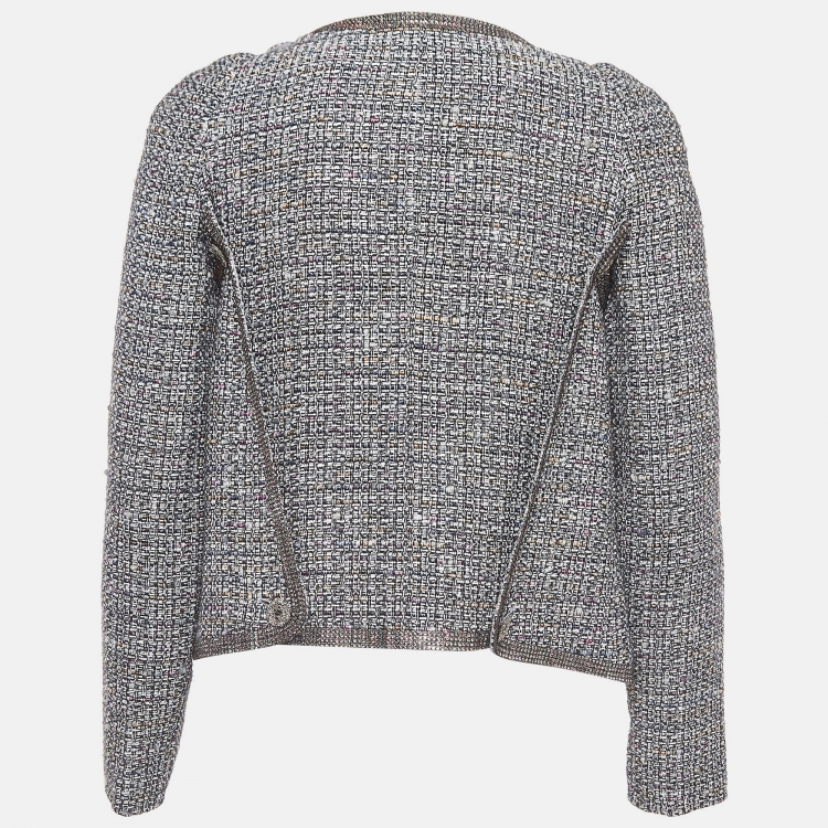Pre Owned Chanel Black/Multicolor Tweed Crystal Trimmed Jacket S