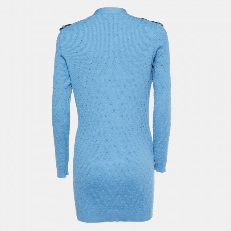 Pre Owned Chanel Blue Knit Buttoned Cardigan S