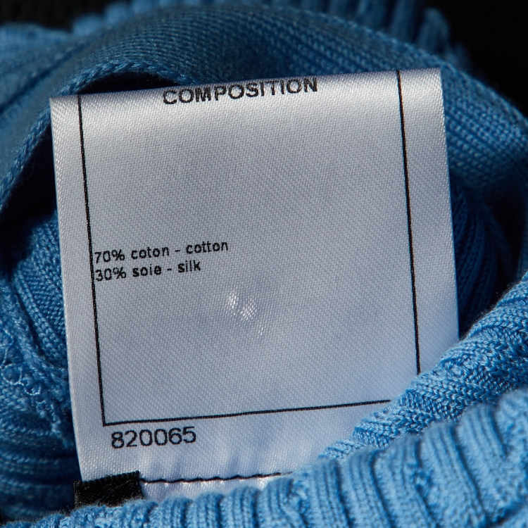 Pre Owned Chanel Blue Knit Buttoned Cardigan S