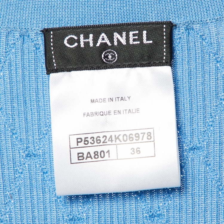 Pre Owned Chanel Blue Knit Buttoned Cardigan S