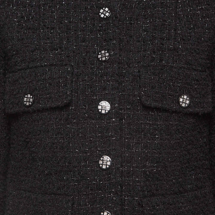 مملوكة مسبقًا Chanel Black Tweed Buttoned Jacket M
