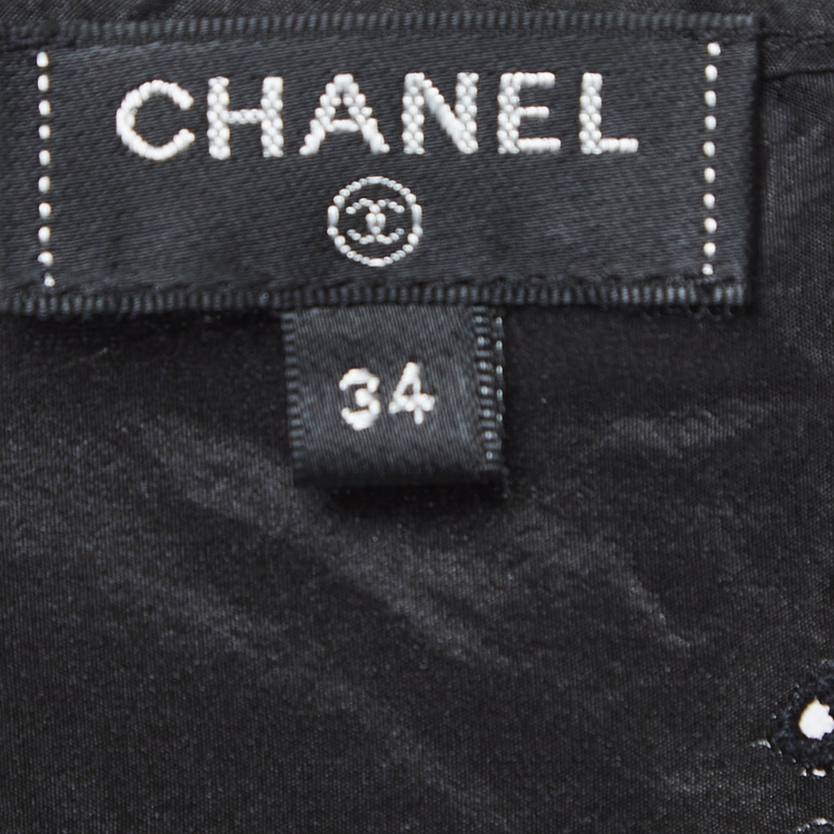 Pre Owned Chanel Black Logo Embroidered Silk Chain Embellished Top S