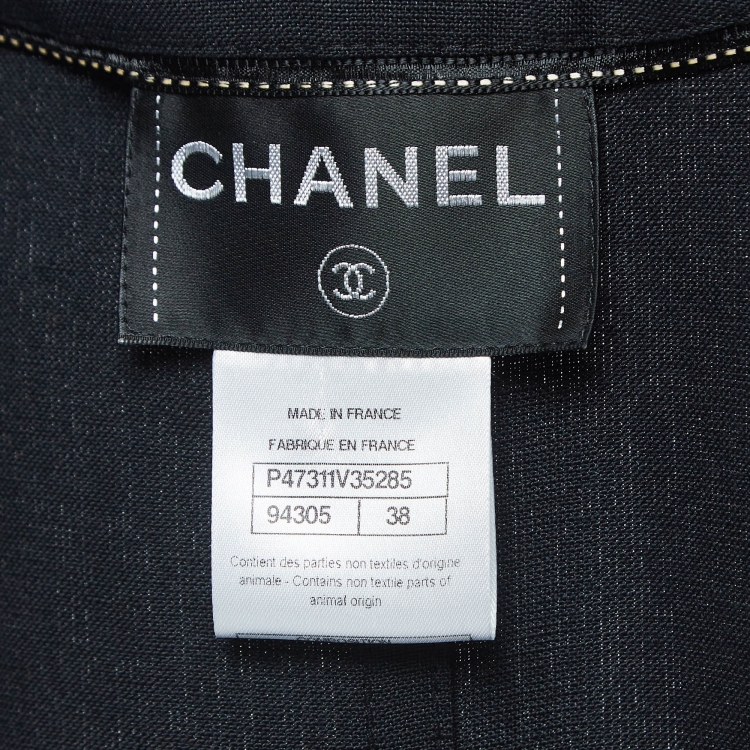 Pre Owned Chanel Black Cotton Blend Asymmetric Buttoned Long Jacket M