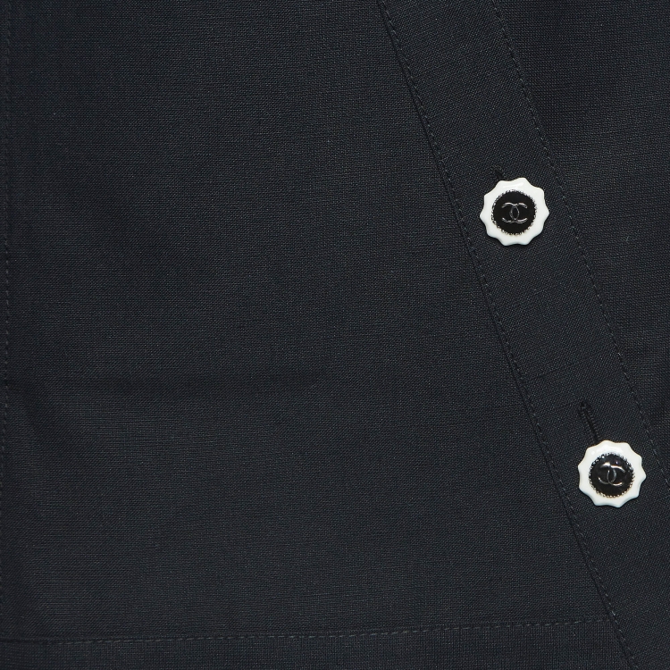 Pre Owned Chanel Black Cotton Blend Asymmetric Buttoned Long Jacket M