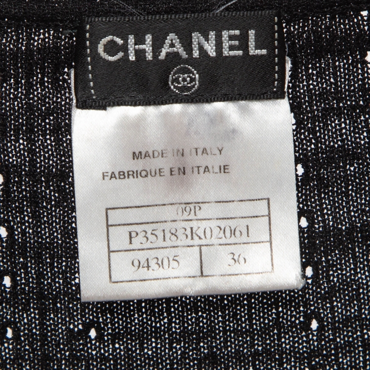 Pre Owned Chanel Black Logo Embroidered Rib Knit Top S