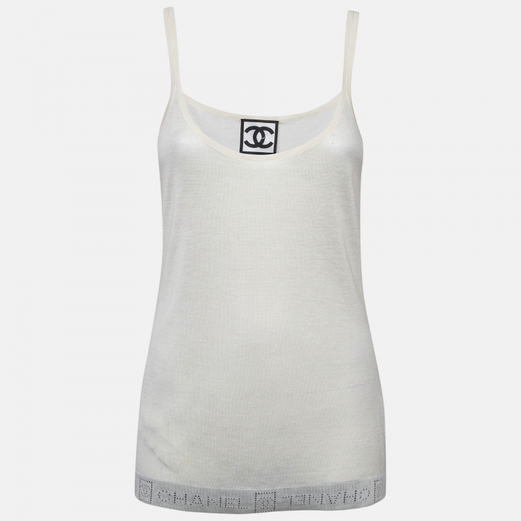 Pre Owned Chanel Cream Silk Blend Knit Tank Top L