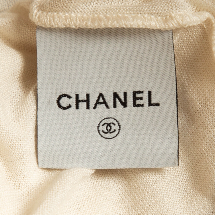 Pre Owned Chanel Cream Silk Blend Knit Tank Top L