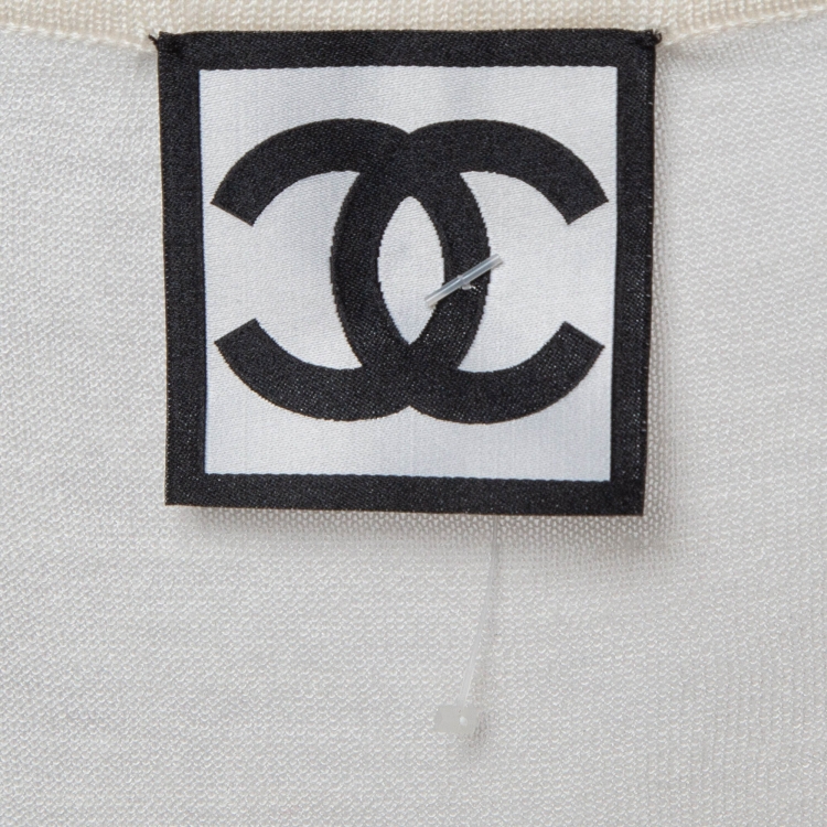 Pre Owned Chanel Cream Silk Blend Knit Tank Top L