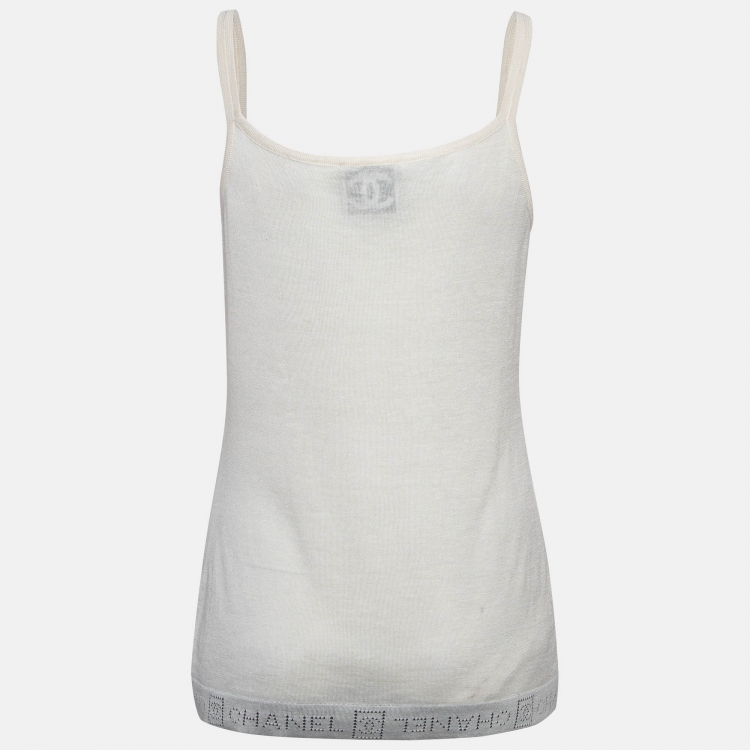 Pre Owned Chanel Cream Silk Blend Knit Tank Top L