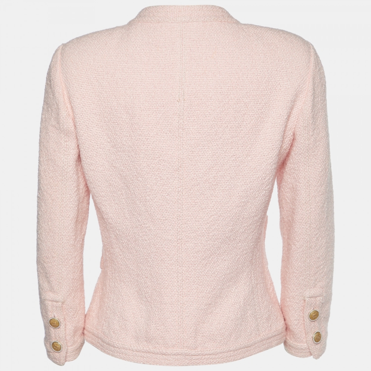Pre Owned Chanel Pink Tweed Button Front Jacket M