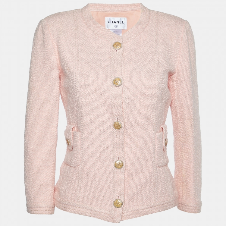 Chanel Pink Tweed Button Front Jacket M Chanel The Luxury Closet