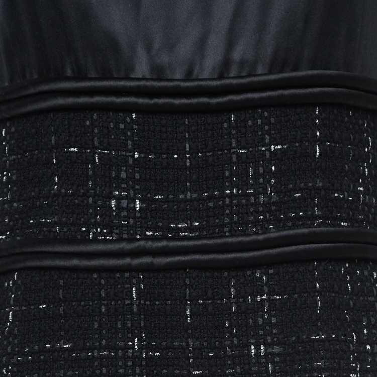 Pre Owned Chanel Black Silk and Tweed Short Sleeve Mini Dress M