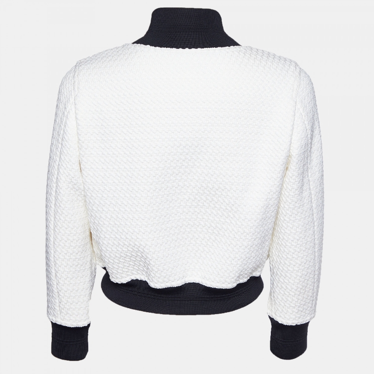 مملوكة مسبقًا Chanel Monochrome Textured Silk Blend Bomber Jacket S