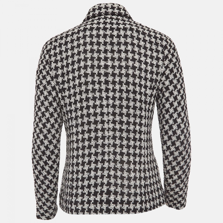 مملوكة مسبقًا Chanel Monochrome Houndstooth Tweed Ruffled Jacket M