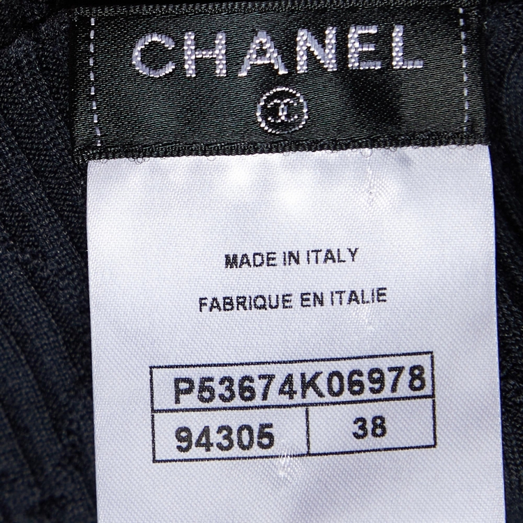 Pre Owned Chanel Black Diamond Textured Cotton & Silk Knit Sweater M