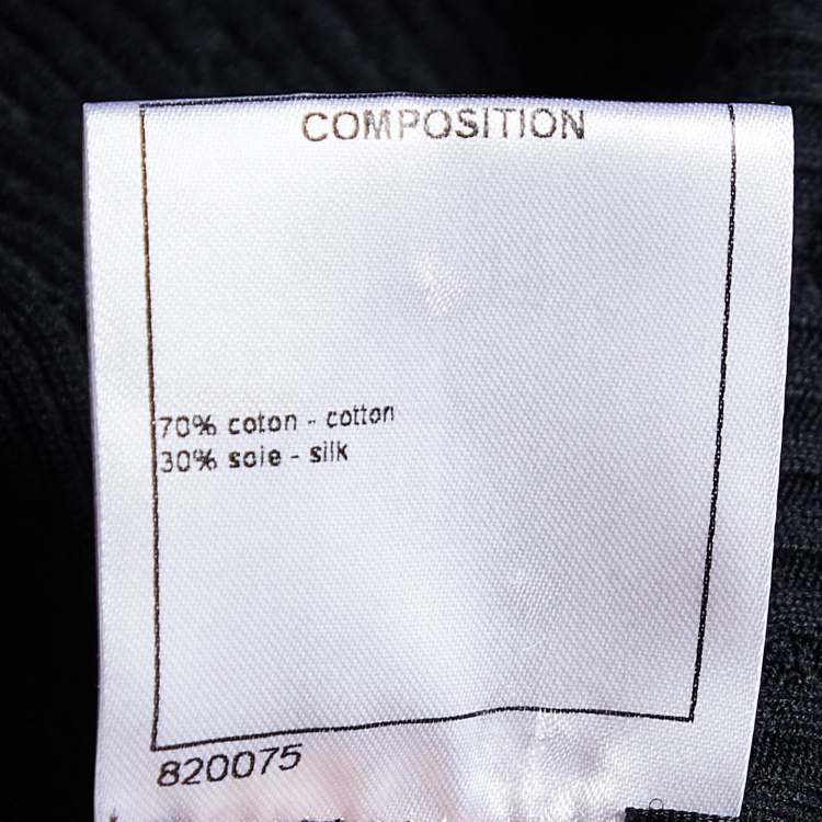 Pre Owned Chanel Black Diamond Textured Cotton & Silk Knit Sweater M