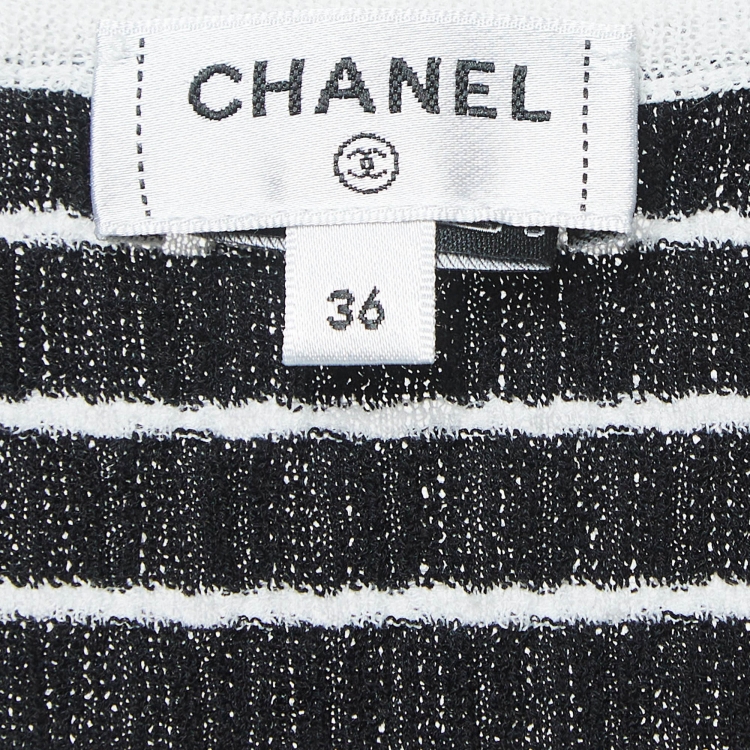 Pre Owned Chanel Black Striped Knit Logo T-Shirt S