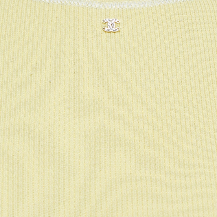 Pre Owned Chanel Yellow Knit Logo Sleeveless Top L