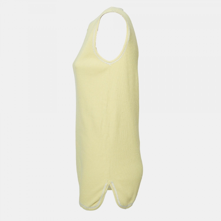 Pre Owned Chanel Yellow Knit Logo Sleeveless Top L
