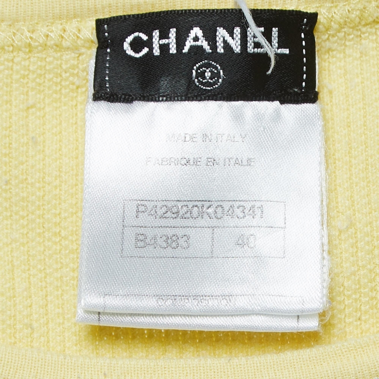Pre Owned Chanel Yellow Knit Logo Sleeveless Top L