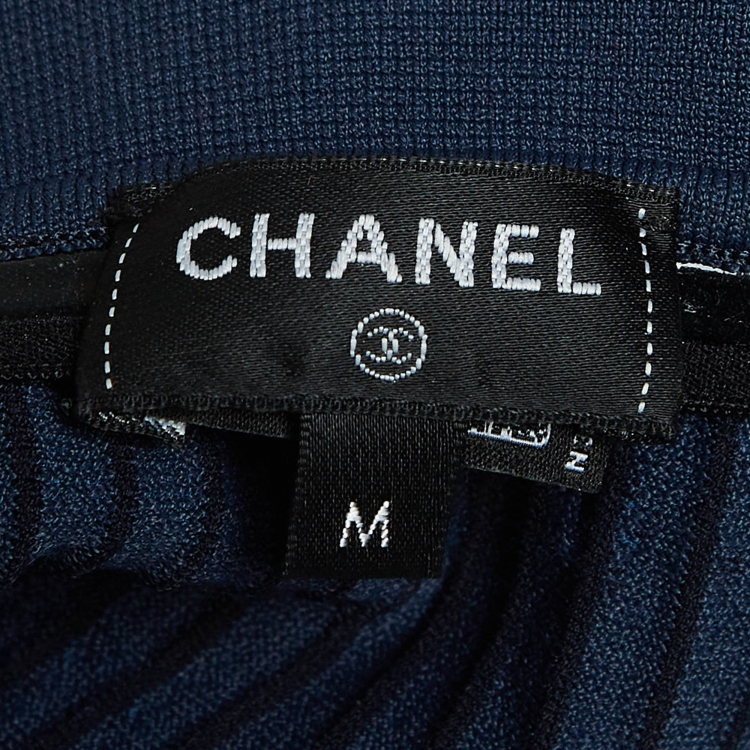 Pre Owned Chanel Navy Blue Printed Knit Tube Top M