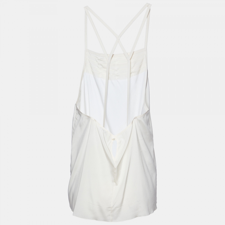 Pre Owned Chanel Cream Stretch Silk Strappy Top L 