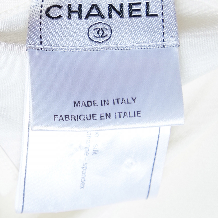 Pre Owned Chanel Cream Stretch Silk Strappy Top L 