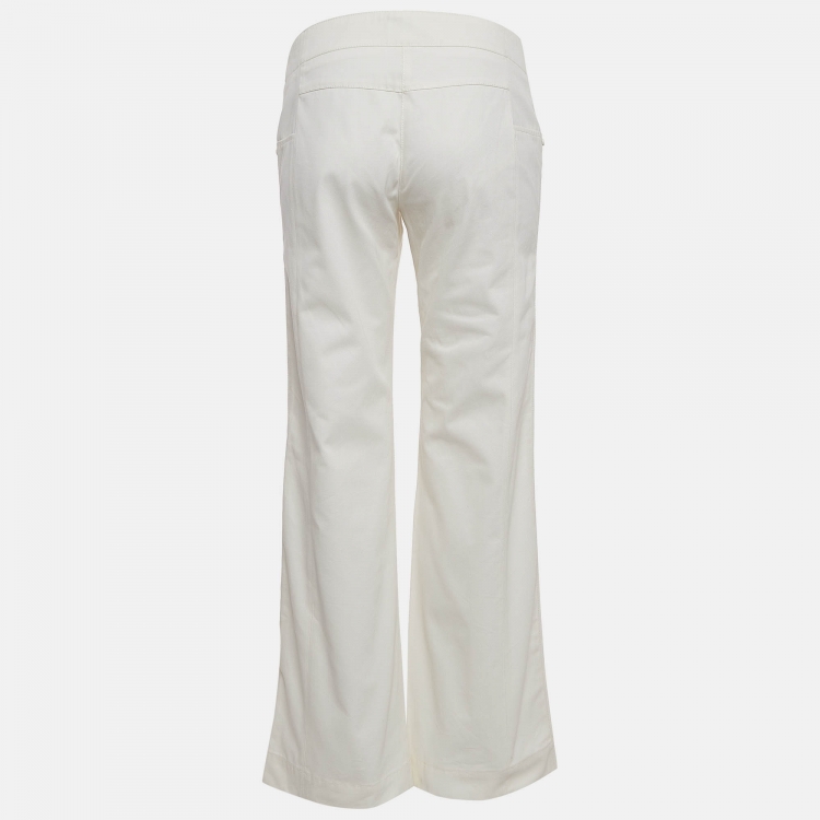 Pre Owned Chanel Off-White Cotton Wide-Leg Trousers M