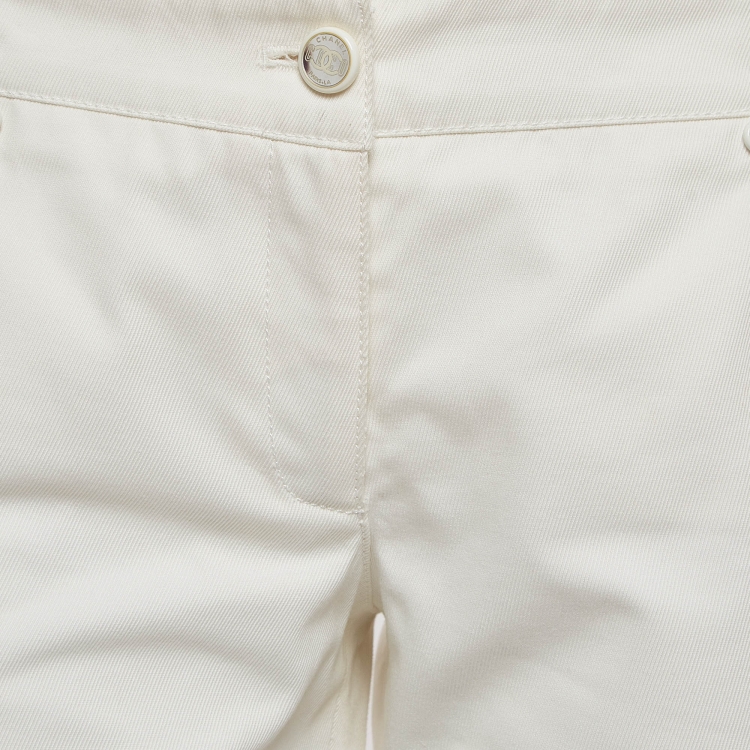 Pre Owned Chanel Off-White Cotton Wide-Leg Trousers M