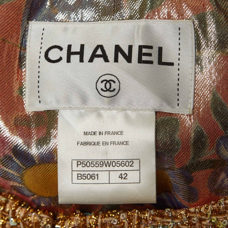 مملوكة مسبقًا Chanel Gold Tweed Lurex Fringed Jacket L