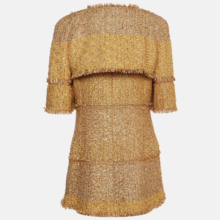 مملوكة مسبقًا Chanel Gold Tweed Lurex Fringed Jacket L