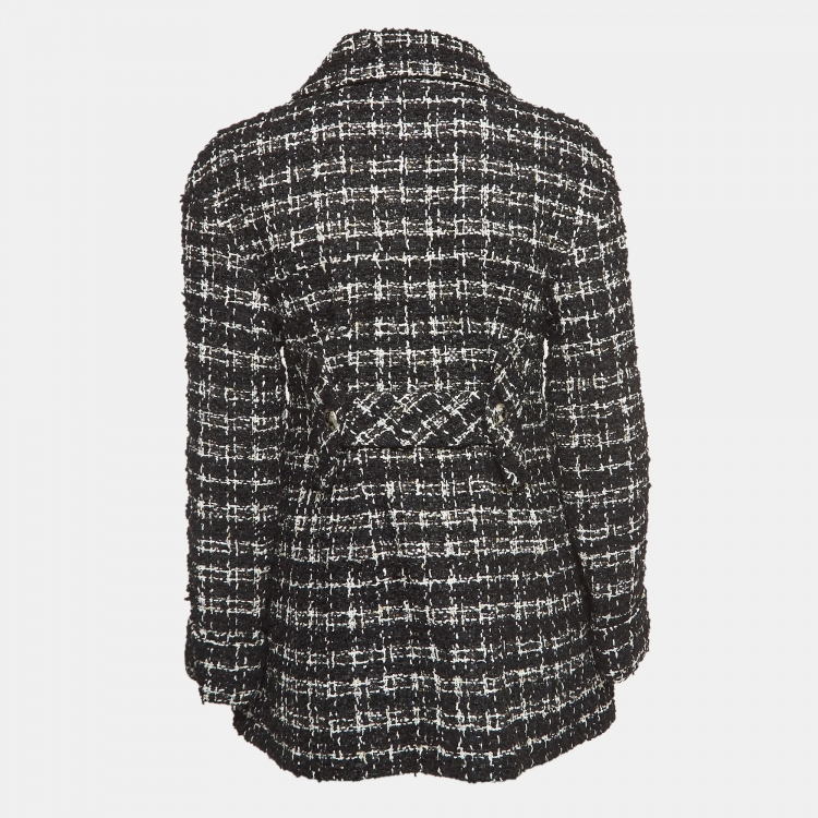 Pre Owned Chanel Black Plaid Tweed Jacket M