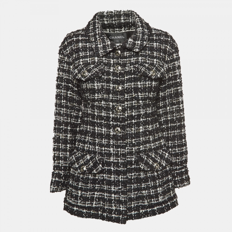 Pre Owned Chanel Black Plaid Tweed Jacket M