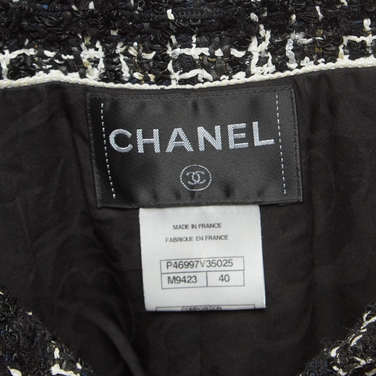 Pre Owned Chanel Black Plaid Tweed Jacket M