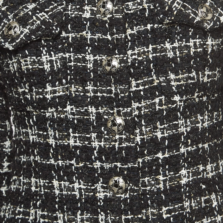 Pre Owned Chanel Black Plaid Tweed Jacket M