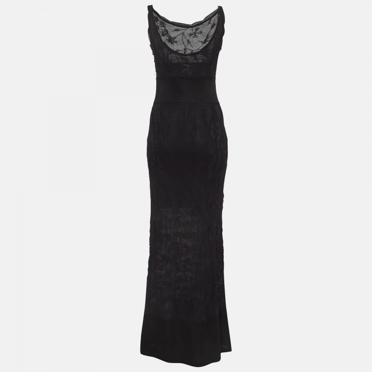 Pre Owned Chanel Black Patterned Knit Maxi Dress S