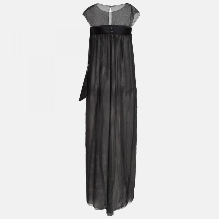Pre Owned Chanel Black Sheer Silk Maxi Dress S