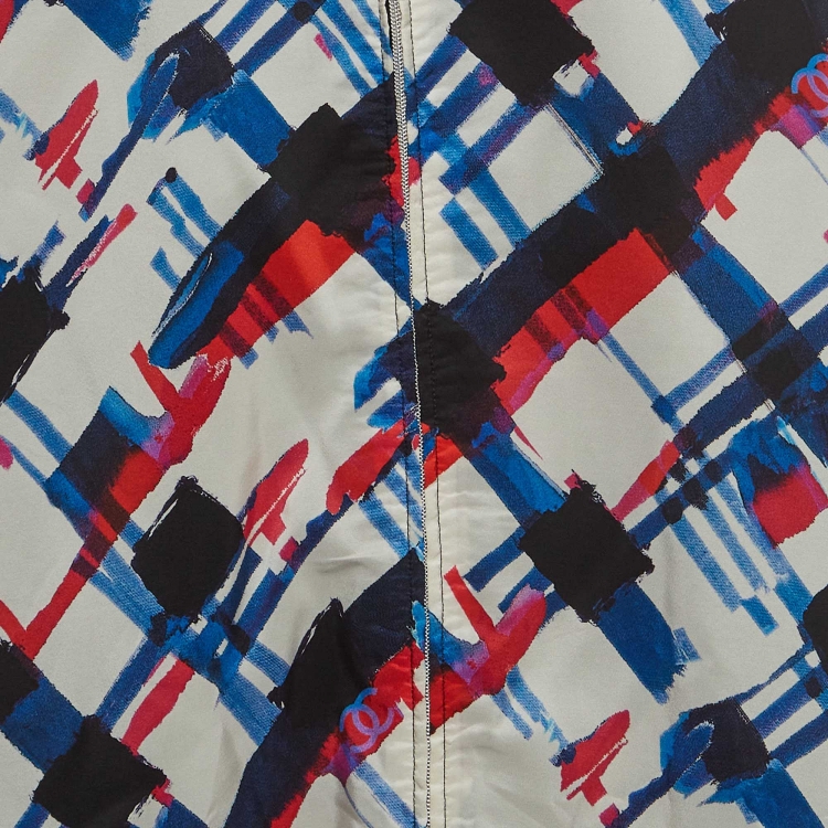 مملوكة مسبقًا Chanel White Printed Silk Zip Front Maxi Skirt L