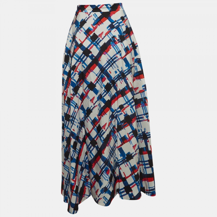 مملوكة مسبقًا Chanel White Printed Silk Zip Front Maxi Skirt L
