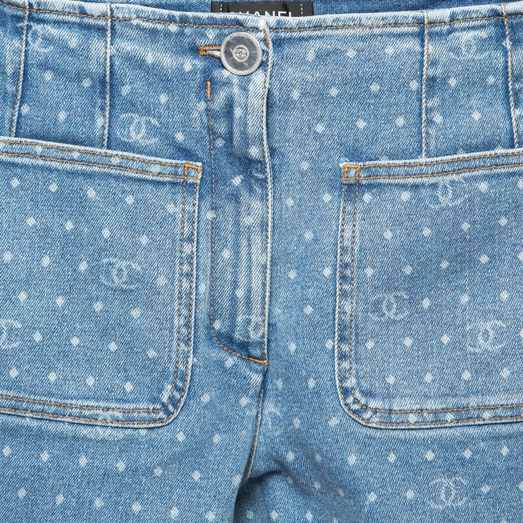 Pre Owned Chanel Blue CC Pattern Denim Jeans S Waist 28"