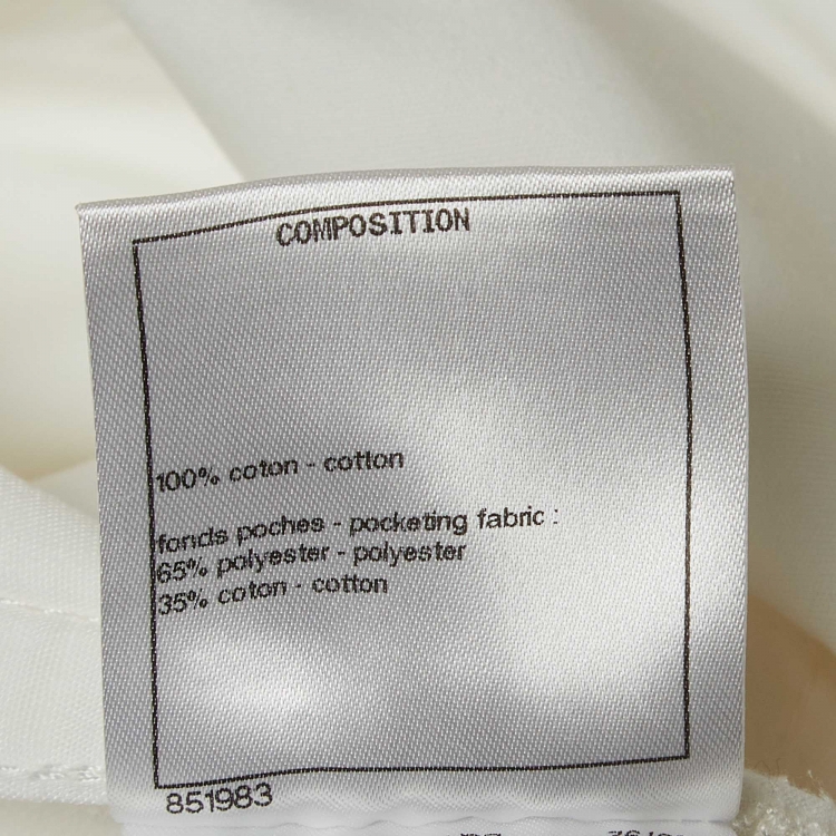 Pre Owned Chanel White Denim Ruffled Hem High Rise Jeans S Waist 27"